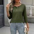 thumbnail image 4 of Lenpel Hauts pour Femmes à Manches 3/4 Printemps Été Col Ras du Cou Quart de Bouton T-Shirts Décontractés Tunique Tee Blouses, 4 of 7