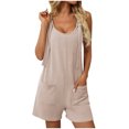 thumbnail image 2 of Aqestyerly Combinaison Courte Unie pour Femme Sans Manches à Col Rond avec Poches Confortable Décontractée une Pièce, 2 of 8