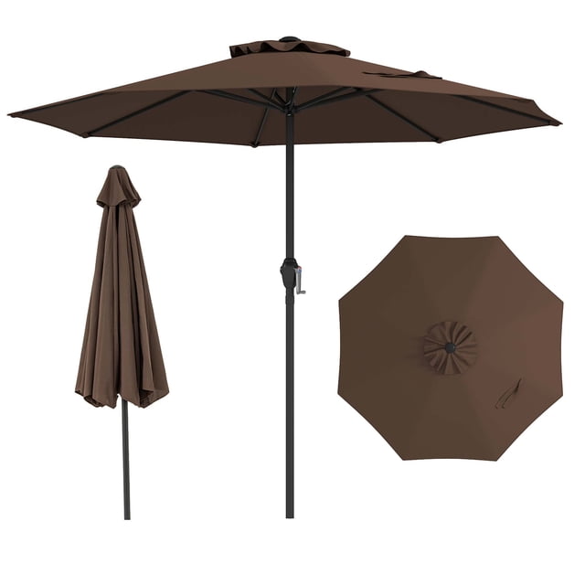 Gymax Outdoor Patio Umbrella Modern Table Umbrella w/8 Heavy Duty Ribs Sun-proof Coffee