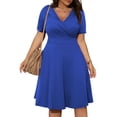 thumbnail image 2 of Robe Bohème Décontractée pour Femmes, Grande Taille, Col en V, Unie, Manches Courtes, Robe Évasée avec Poches, 2 of 6