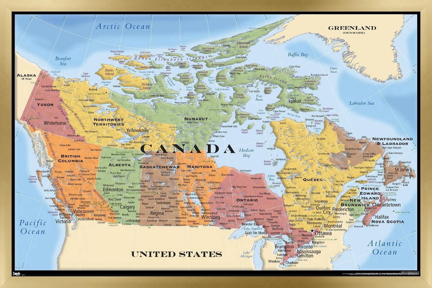 Map - Canada Wall Poster, 22.375" x 34" Framed
