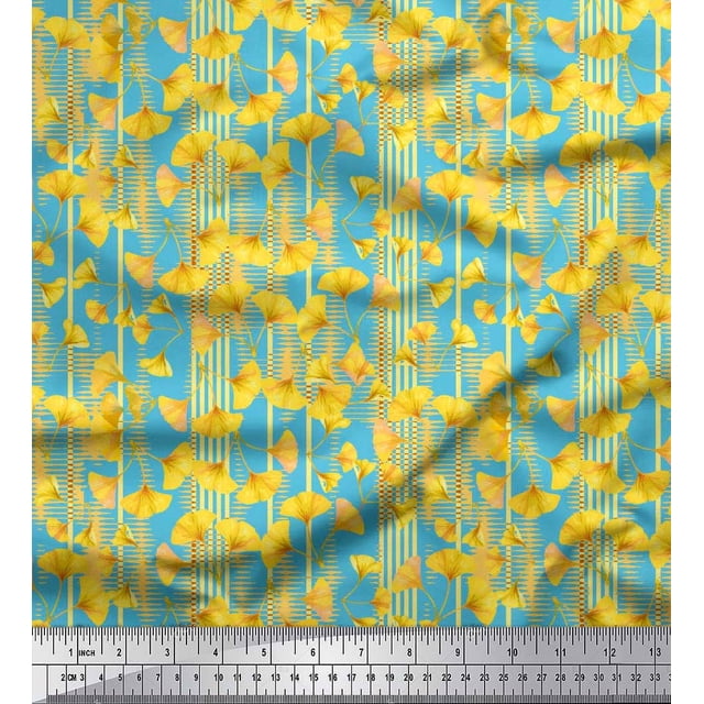 Soimoi Viscose Chiffon Fabric Stripe & Buttercup Floral Print Sewing Fabric Yard 42 Inch Wide