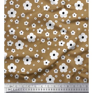 Soimoi Brown Cotton Voile Fabric Artistic Floral Decor Fabric Printed Yard 56 Inch Wide