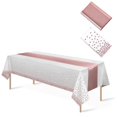 thumbnail image 2 of MesaSe 1 Pack Plastic Table Cloth Cover + 1 Pack Satin Table Runner for Parties  Disposable Tablecloth for Rectangle Tables  Birthday Wedding Graduation Mather Valentine‘s Day Christmas P, 2 of 8