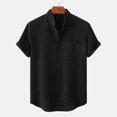 thumbnail image 1 of Babysbule Mens Shirts Clearance Men's Round Neck Pocket Button Solid Cotton Linen Short Sleeve Shirt, 1 of 9