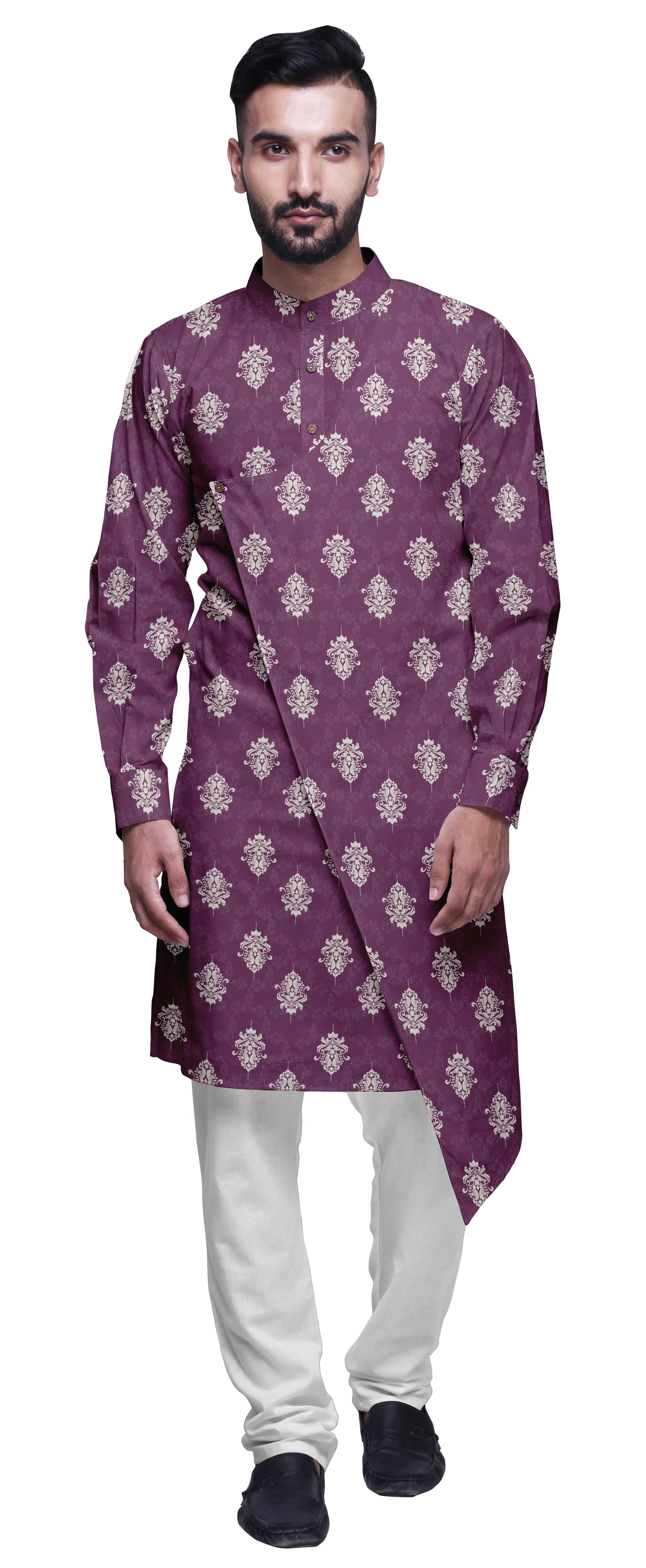 Atasi Party Wear Kurta Pajama For Men Mandarin Collar Ethnic Printed Kurta Set