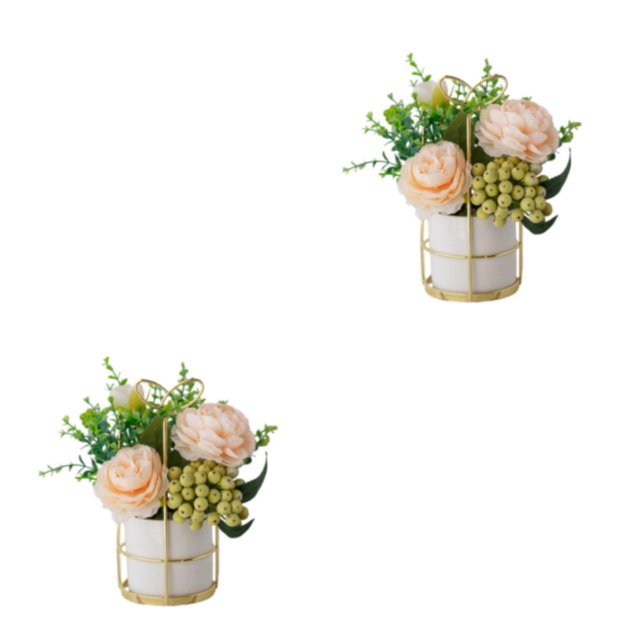 kurtrusly Artificial Flowers With Vase Add Of Color And Style To Any Room Indoor Pinellia Champagne 2Set