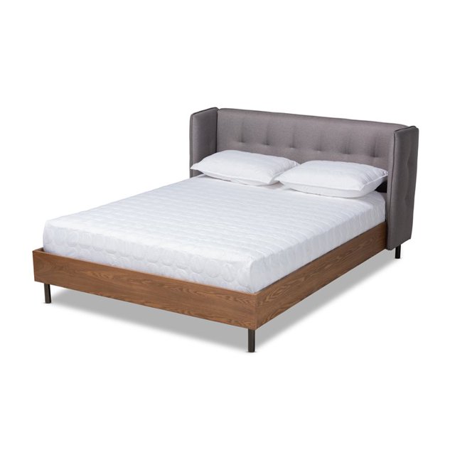Baxton Studio Catarina Queen Size Gray Upholstered Brown Platform Bed