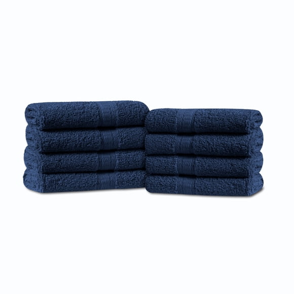 Mainstays 8pk Washcloth Set, 12" in. x 12", 100% Cotton, Navy