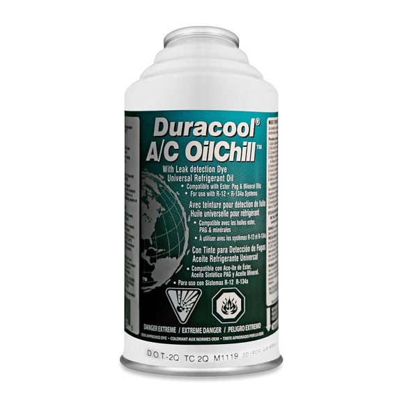 Huile de climatisation synthétique Duracool® A/C Oil Chill™ avec colorant UV. 125 grammes. Peut fournir une lubrification dans le système AC.
