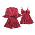 thumbnail image 1 of Ensemble de Lingerie en Satin de Soie 3 Pcs pour Femmes Peignoir et Robe et String Nuisette Ensembles Vêtements de Nuit Pyjamas, 1 of 6