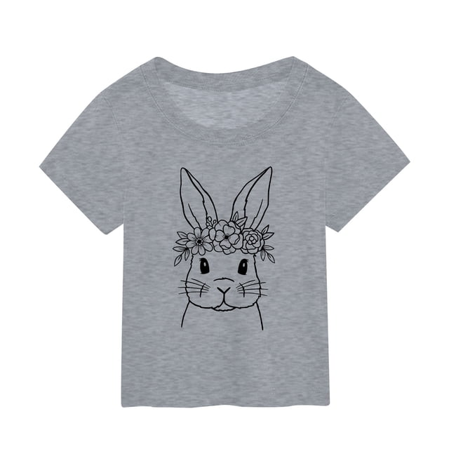 MIASHUI T-Shirt à Manches Courtes pour Tout-Petits, Imprimé Lapin de Pâques, Gris, 7-8 Ans