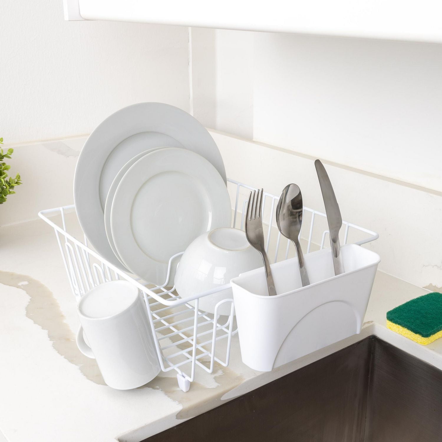 Petit égouttoir à vaisselle en fil chromé Mainstays - Blanc