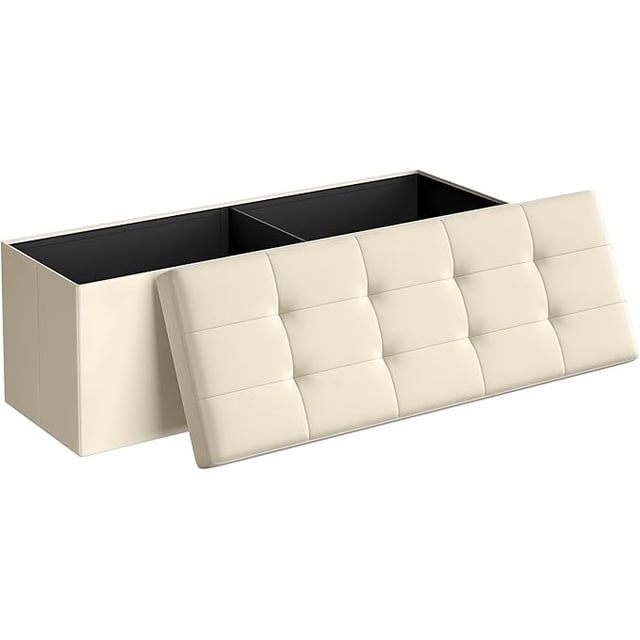 SONGMICS 43 Inches Folding Storage Ottoman Bench, Storage Chest, Foot Rest Stool, Beige