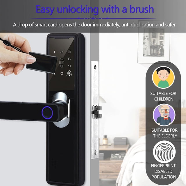 COFEST Smart Door Lock, Keyless Fingerprint & Touchscreen, Secure Bluetooth, Easy Install, Digital Door Lock, Great for Home, Apartment, Hotel, Office Black