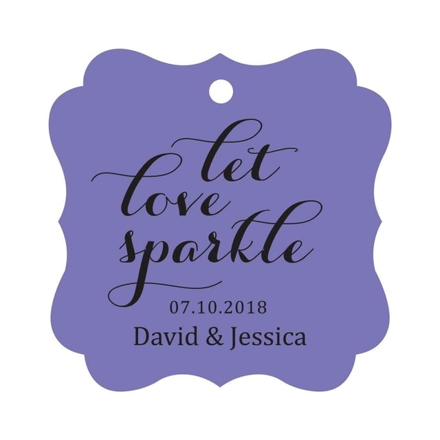 Darling Souvenir Custom Let Love Sparkle Wedding Hang Tags Personalized Fancy Frame Paper Tags -Lavender-100 Tags