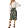 thumbnail image 2 of Unique Bargains Jupe Midi Trapèze pour Femme, Imprimé Feuilles, Vert Foncé, TP, 2 of 6