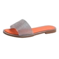 thumbnail image 2 of Womens Flat Sandals Rhinestone Clear Strap Open Toe Colorful Blingbling Non Slip Lightweight Breathable Summer Beach Sandals Orange, 2 of 5