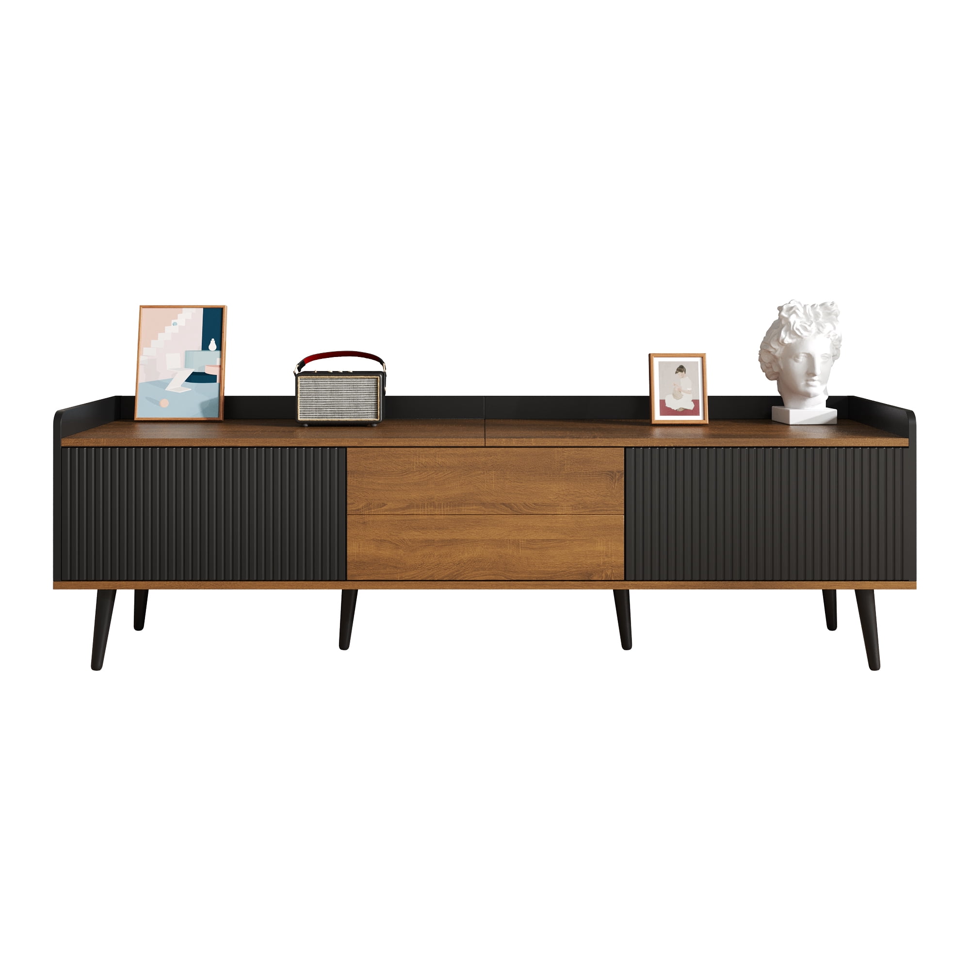 Noble House Meuble TV, Planche Basse avec Trois Portes, texture Fine. Noir