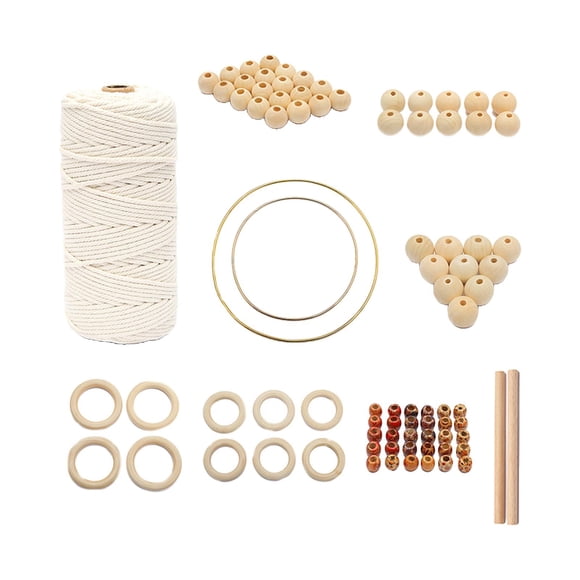 GUOOL Cordon en Macramé de 3 mm Corde en Macramé Naturelle Kit de Suspension Murale en Macramé avec Perles en Bois, 85 Pcs