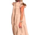 thumbnail image 2 of Faithtur Robe Mi-Longue Ample pour Femmes, Style Décontracté d'Été, Couleur Unie, Col Rond, Manches Volantes, Jupe Froncée, 2 of 9