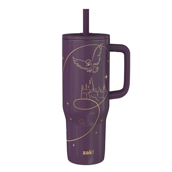 Zak Designs Gobelet de Voyage Harry Potter Sutton pour Emporter, 30 Oz en Acier Inoxydable avec Isolation sous Vide, Paille en Silicone et Poignée de Transport pour Boissons Froides (Hogwarts)