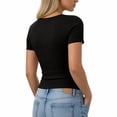 thumbnail image 4 of cfhntfmh Henley Shirts for Women Summer Short Sleeve Tops V Neck Basic Tees Fitted Ribbed Button up Beach Vacation Shirts, 4 of 6
