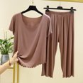 thumbnail image 2 of Timegard Pjs Sets for Women Summer Round Neck Short Sleeve Tee Capri Pants Solid Color Pajamas Outfits, 2 of 3