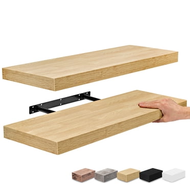 Sorbus Floating Shelf — Set of 2 Faux Wood Hanging Wall Shelves Decoration — Perfect Trophy Display, Photo Frames (Maple Wood) — 23.75" L X 9.25" W