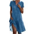 thumbnail image 1 of LOVZFMLL Robe à Pois pour Femme, Nouvelle Collection Printemps/été, Col à Manches Courtes, Longueur Genou, Bleu, 2TG, 1 of 5