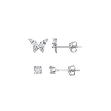 Luxury Designs Sterling Silver Butterfly Cubic Zirconia Earring Set