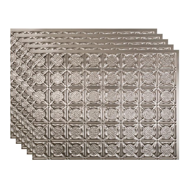 Fasade Traditional Style 6 Brushed Nickel Backsplash Panel 18in x 24in (5 Pack)