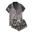 thumbnail image 1 of Ensemble de Pyjama Décontracté en Satin pour Femmes avec Boutons (Noir, G), 1 of 3
