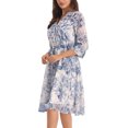 thumbnail image 4 of INSPIRE CHIC Robe en Mousseline Florale pour Femme à Manches Mi-Longues, Taille à Nouer, Boutonnée, Évasée, Blanche 2TG, 4 of 5
