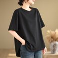thumbnail image 4 of Timegard Womens Oversized Tops Half Sleeve Crew Neck Side Split Casual Loose Tops Basic Tshirts Blouse, 4 of 6