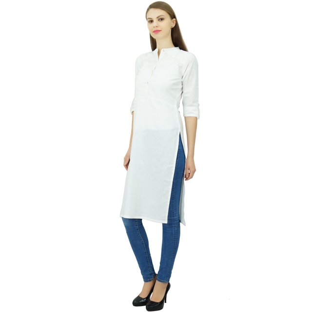 Phagun Kurti Tunique Unie en Coton Col Mandarin Kurta Blouse Ethnique Décontractée