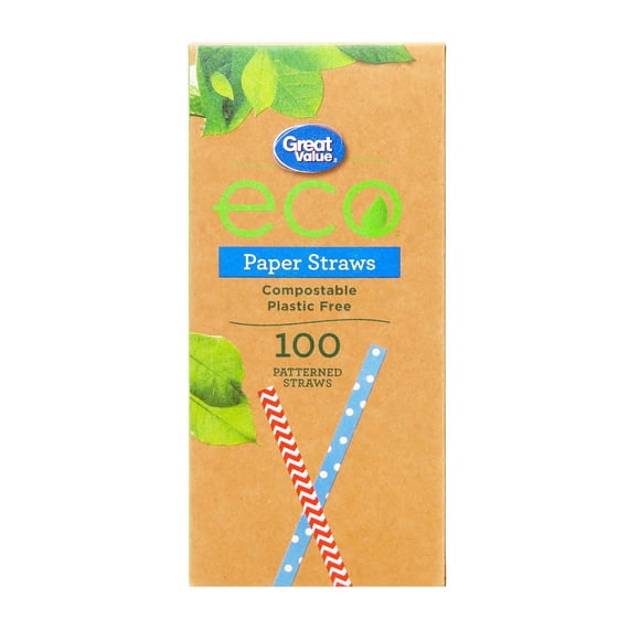 Great Value Patterned Paper Straws, 100 Straws