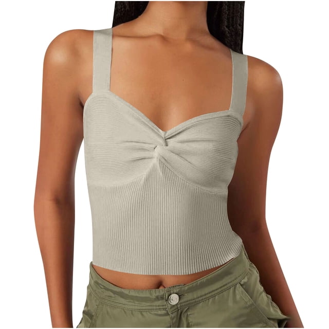 Timegard Going out Tank Top for Women Ruched V Neck Slim Comfy Knit Tee Sleeveless Top Solid Color
