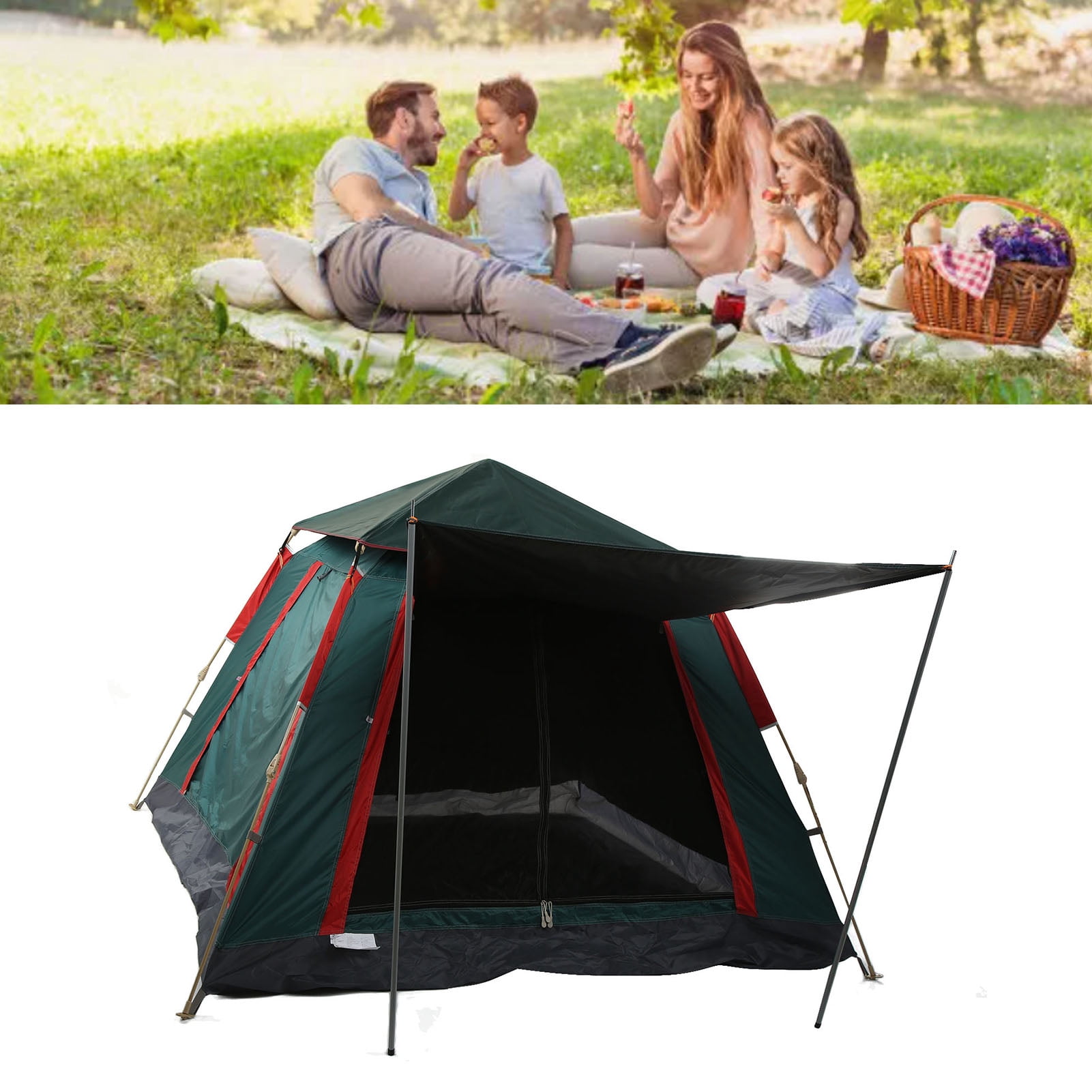 Waterproof Tent, 3 To 4 Person  Coating Dark Green Camping Tent  for Traveling