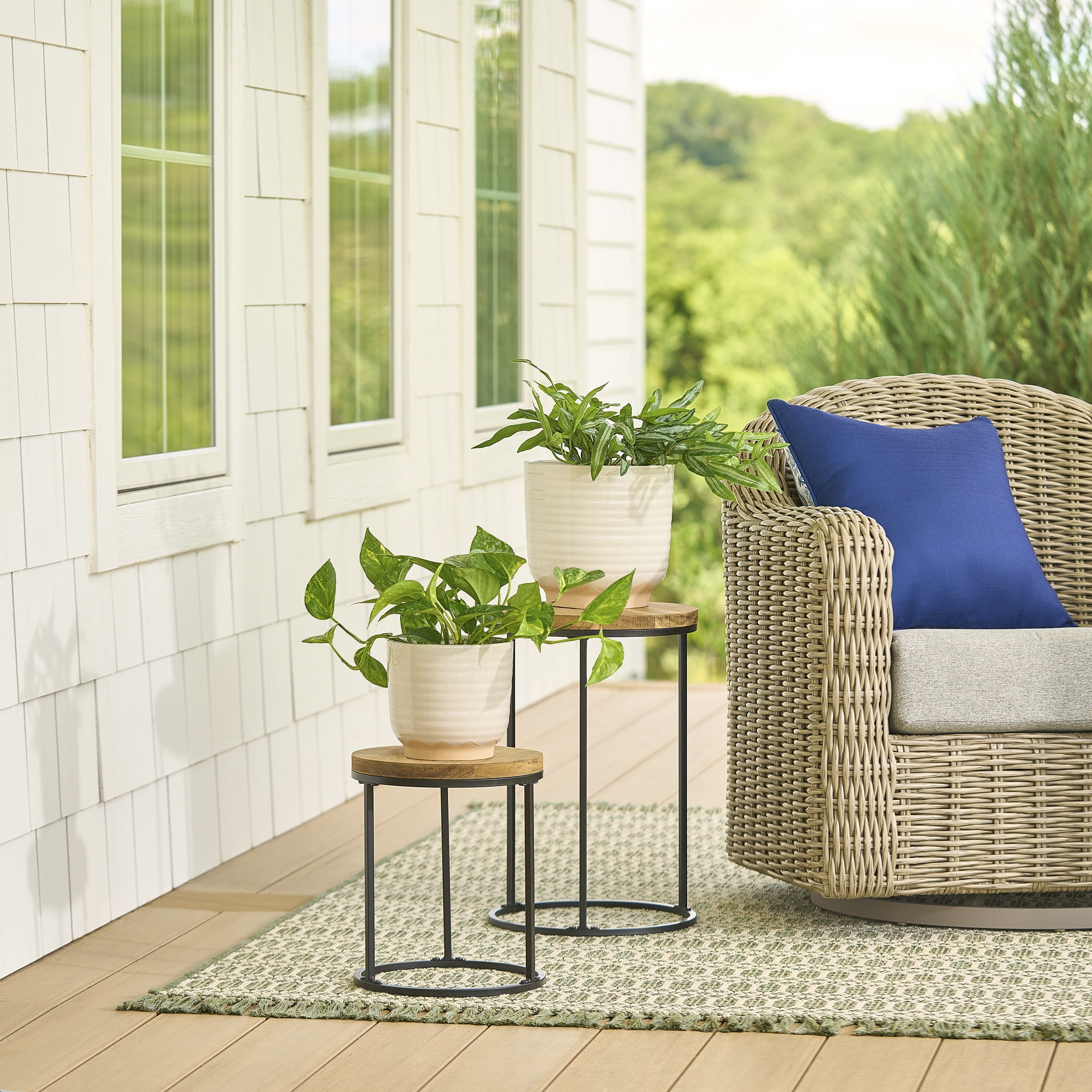Better Homes and Gardens Support Pour Plantes Acacia, Pack 2, noir