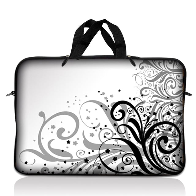 LSS Laptop Sleeve Bag 10.2 Inch Grey Swirl Black White Floral
