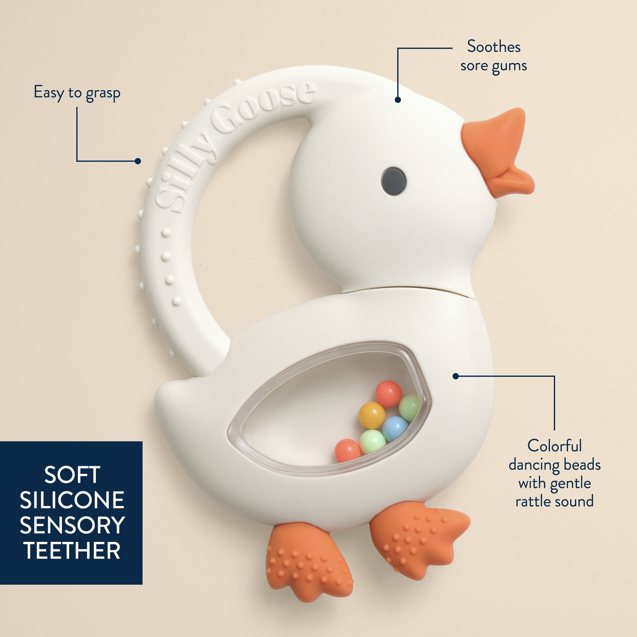 Itzy Ritzy Bitzy Shake™ Goose Silicone Teether and Rattle for Infants, 3+ Months