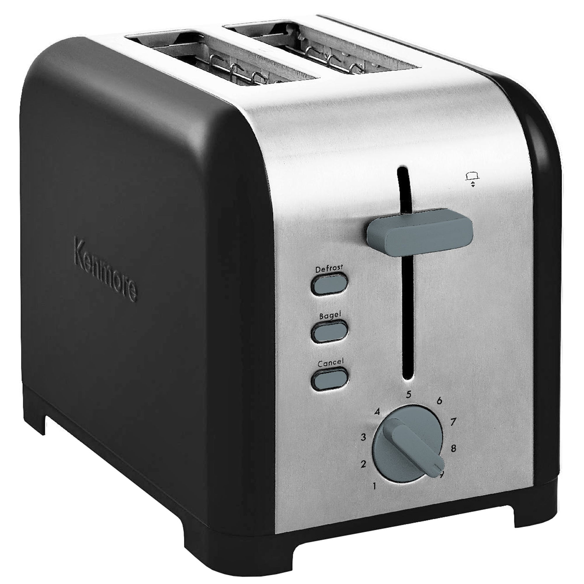 Kenmore 2-Slice Black Stainless Steel Toaster, Wide Slot, Bagel/Defrost