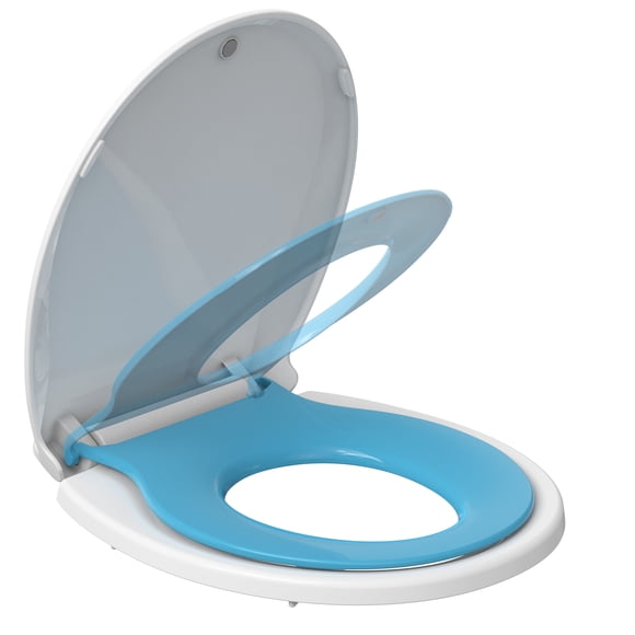 Toilet Seat with Toddler Toilet Seat Built in, Plastic, Elongated Slow Close with Magnets For Potty Training For Kids & Adults (Blue, 17”)