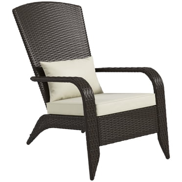 Outsunny Rattan Adirondack Chair Wicker Fire Pit Chair w/ Cushion Khaki
