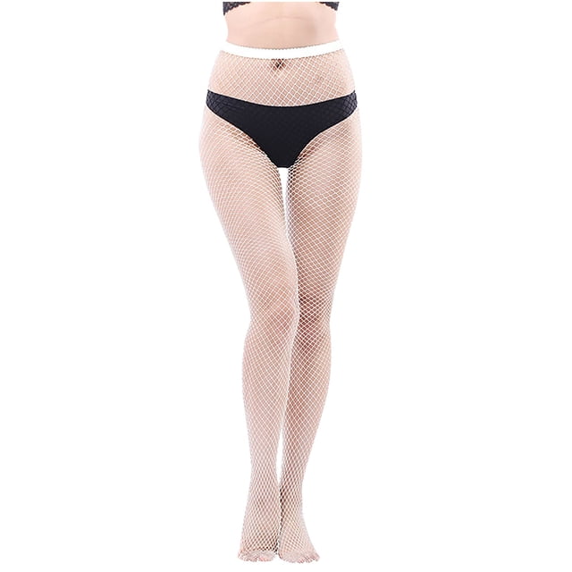 Penkiiy Bas Résille pour Femmes Chaussettes de Mode pour Femmes Couleur Chaussettes Perforées à la Mode Chaussettes en Filet de Pêche Super Élastiques Chaussettes à Bout Fermé en Maille Collants Blancs