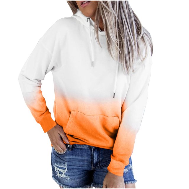 Penkiiy Sweat à Capuche pour Femmes Mode Décontractée Patchwork Orange Y2K Vêtements