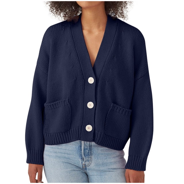 FAIWAD Women's Cardigan Sweater with Pockets Long Sleeve Button Down Open Front Lightweight Knit Sweater