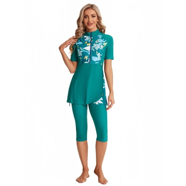 KXCFCYS Modest Short Sleeve Muslim Swimsuit Burkini Islamic Swimwear Hijab for Women