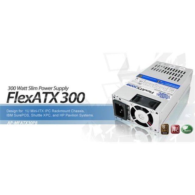 Athena Power AP-MFATX30P8 Bloc d'Alimentation d'Ordinateur Flex ATX 300 W au design compact, Adapté aux Systèmes Mini-ITX et 1UITX. l'Alimentation Argentée Comprend un Ventilateur de Refroidissement, un PFC Actif et une Fonctionnalité Marche/arrêt de Télécommande. Idéale pour une Utilisation sur des Serveurs Multimédias, des Serveurs d'Affaires, des Kiosques et comme PUS de Remplacement pour les Systèmes IBM SurePOS, Shuttle XPC et HP Pavilion.